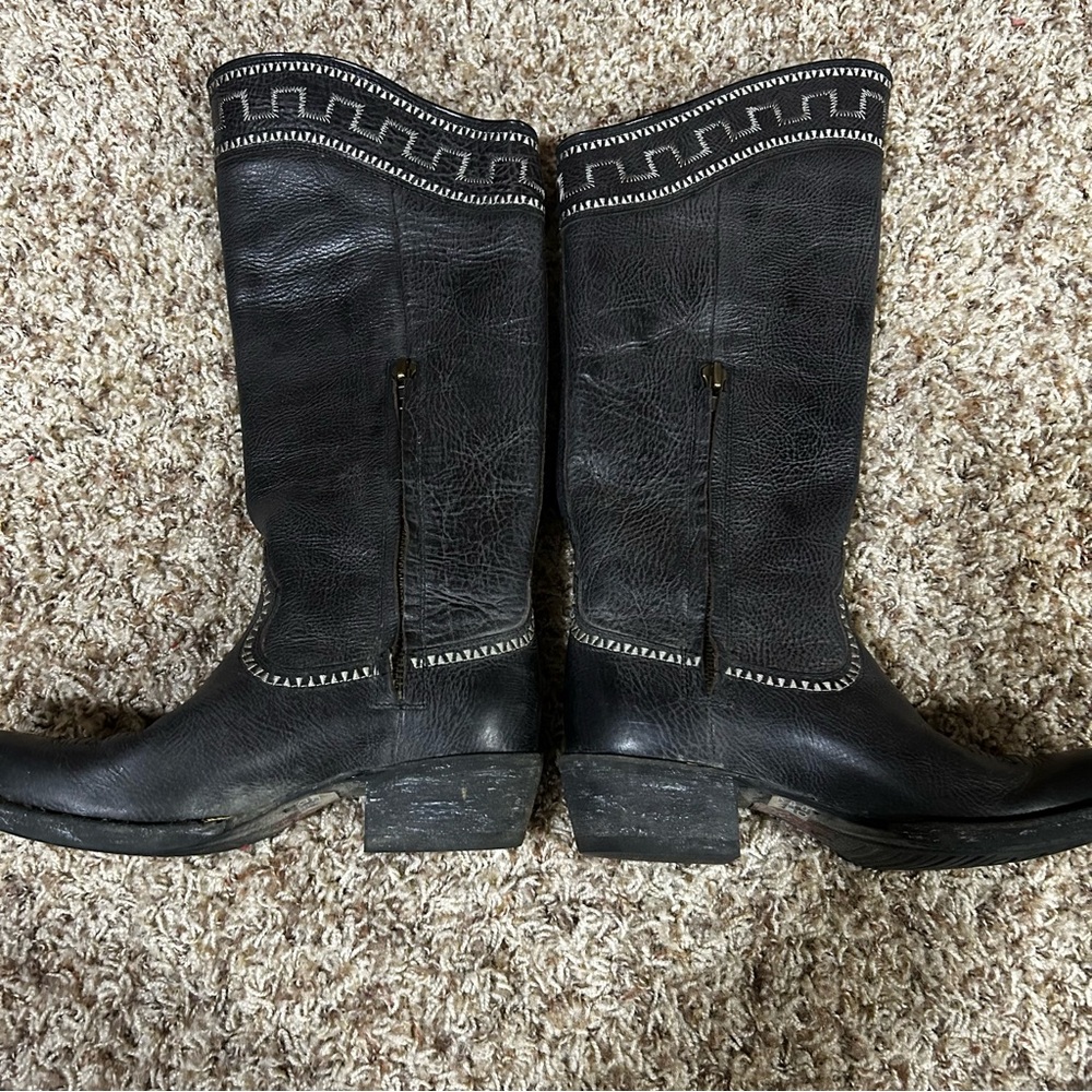 Ariat Black Heeled Boots with Gray Trim - Picture 4 of 8